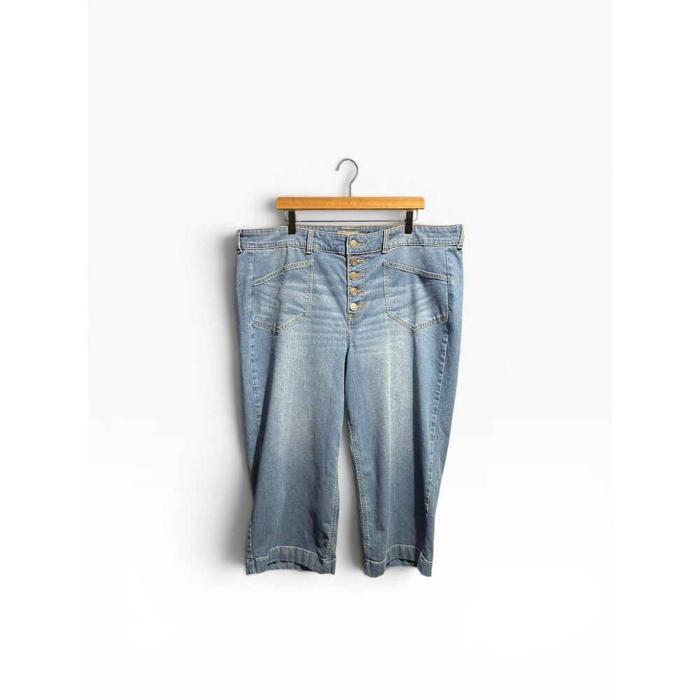 Torrid Wide Leg Jeans Women’s 22 High Rise Crop Button Front Medium Wash Denim - Picture 7 of 7